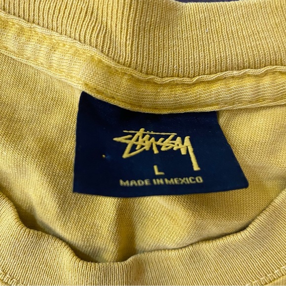 Stussy Men’s Long Sleeve T-Shirt Mustard Yellow 100% Cotton W/ Front Pocket Sz L - Picture 4 of 8